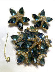 FOR REPAIR Rhinestone Jewelry Set Earrings Brooch Star Burst Estate Glam