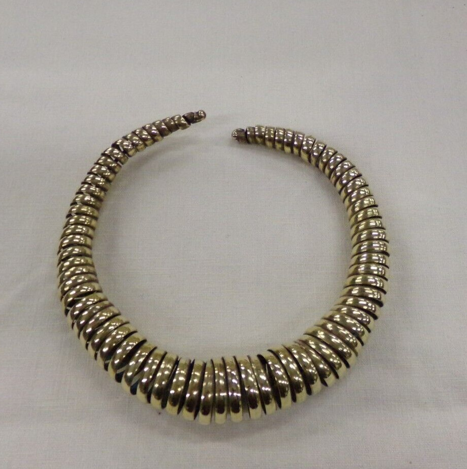 Vintage 1970s 1980s Tribal Brass Spiral Coil Modernist Collar Choker Necklace