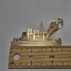Batman Gotham City Skyline Brooch Pin Vintage DC Comics Bat-Signal Gold Tone