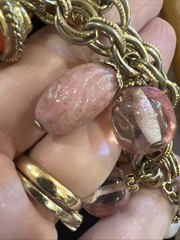 Vintage Unsigned Gold Tone Pink Art Glass Charm Horse Fob Bracelet 1960’s