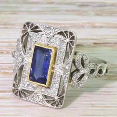 Art Deco Vintage Style Lab Created Sapphire 14K White Gold FN Engagement Ring