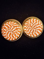 Mosaic Italian Clip Earrings Orange and White