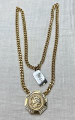VTG NWT LISNER Runway Statement Roman Coin Rhinestone Medallion Necklace 28” .