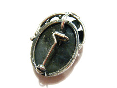 Vintage 70s Sterling Silver & Large Labradorite Cab Handmade Pendant Brooch