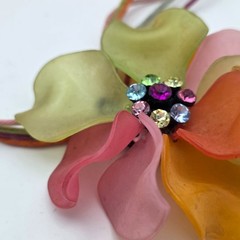 Vintage 1940s Lucite Flower Necklace Rhinestone Center 60mm Pendant Choker 14 in