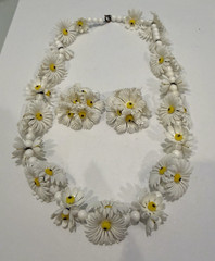 VINTAGE WEST GERMANY SIGNED FLOWER NECKLACE & EARRINGS SET