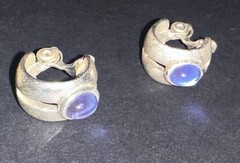 Vintage Silver Half Hoop Blue Moonstone Monet Clip-On Earrings Huggie Cuff