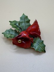 Vintage ‘Original by Robert’ Enamel Red Green Flower Brooch Pin