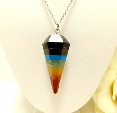MULTICOLORED NATURAL GEMSTONE CHAKRA PENDANT NECKLACE 18″