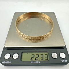 Vintage Victorian Large Bangle Bracelet Gold Filled? Floral Etched 22g 8.5” 7mm