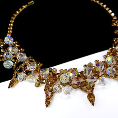 VINTAGE JULIANA D & E AMBER RHINESTONE CRYSTAL BEADED BIB NECKLACE BOOK PIECE