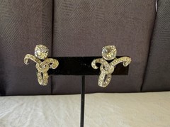 Vintage Sterling Clear Rhinestone Ribbon Earrings with Tension Based Clip On