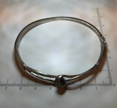 Unique Vintage Sterling Silver Moissanite Oval Safty Clamp Hinge Bangle Bracelet
