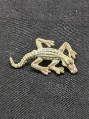 Vintage Alligator Brooch Iridescent Ivory Enamel Crocodile Reptile Lizard Pin