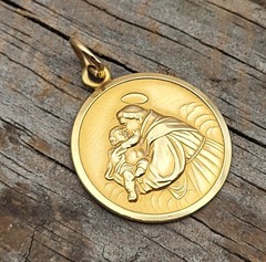 Vintage 18K Yellow Gold Saint Anthony Religious Charm Pendant 750 for Necklace