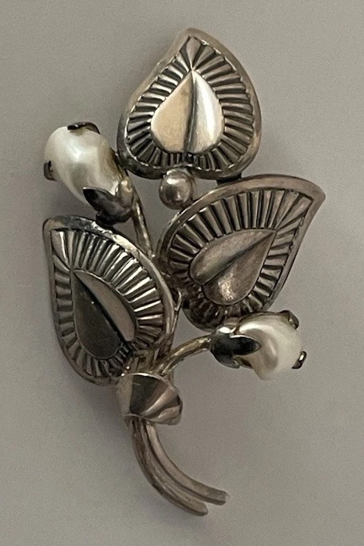 Vintage Theodor Klotz 835 German Silver Brooch Baby Tooth Pearl TEKA Germany Pin