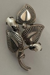 Vintage Theodor Klotz 835 German Silver Brooch Baby Tooth Pearl TEKA Germany Pin