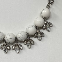 Designer Stone Necklace White Howlite Silver Tone Rhinestone Fringe Adornable.U