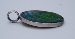 2 Vintage Pendants Epoxy Resin Pewter Metal Large Blue Floral & Green Sun Burst