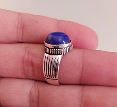 Ancient Vintage Victorian Sterling Silver Ring Natural Blue Lapis lazuli Size 9