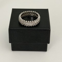 925 Sterling Silver Vintage Clear CZ Eternity Band Sparkly Baguette Ring Size 8