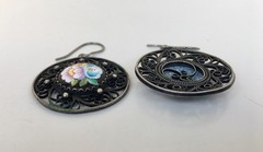 Vintage Painted Enameled Earring Soviet Cupronickel Finift Hand Wrought Filigree