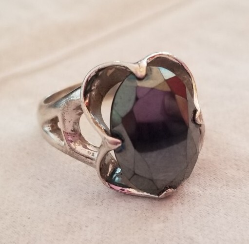Vintage Mid Century Modern Sterling JP Silver Hematite Ring Size 8.75 Free Ship