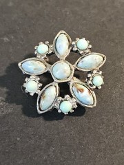 Vintage Star Flower Brooch Turquoise Look Silver Tone Pin Mexican Style Unsigned