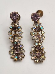 Vintage Light Purple Lilac & AB Rhinestone Necklace & Screwback Earrings Set