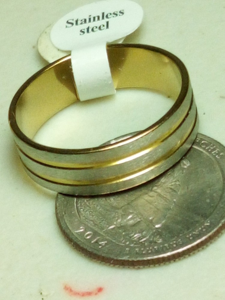 Vintage Stainless Steel Mens Ring Art Deco Line Color In Photo Size 12.5 B33