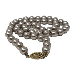 Taupe Faux Pearl Necklace 17 Inches Knotted 8mm Beads Vintage Sheen Unsigned