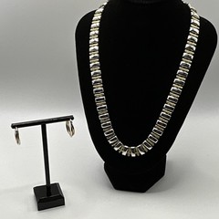 Vintage Two Tone Gold Silver Link Collar Necklace & Twisted Hoop Earrings