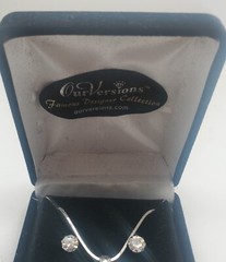 Vtg Silver Australian Crystal Heart Pendant 16″ Necklace Earring Gift Box Set