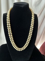 Vintage Double Strand Faux Pearl Necklace Mabe Cabochon Clasp 10mm 107.52g