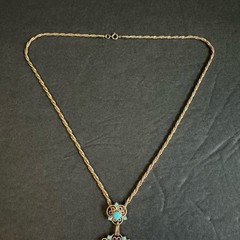 Juliana D&E Necklace Book Piece Courting Couple Transfer Cabochon Turquoise Vtg