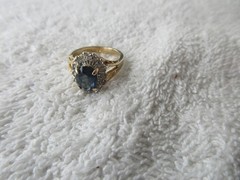 GORGEOUS~~[ 14k Yellow Gold GF ] Espo Dark Blue Sapphire Ring +CZS~~SIZE 5.25