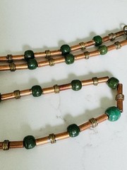 Vintage 1950s-1960s MCM Modernist Malacite And Copper And Brass Accent Choker