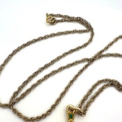 Vintage gold tone green faux jade art glass Buddha pendant 24″ chain necklace