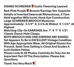 Signed🌹SCHREINER🌹Exotic Flowering Layered Red-Pink-Purple🌹Brooch/Earrings Set