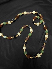 Vintage Signed Crown Trifari GoldTone Multicolor Lucite Cube Beads 37” Necklace