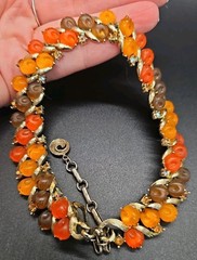 Lisner Thermoset Autumn Orange Amber Brown Pumpkins Necklace Rhinestones 50s
