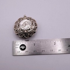 Vintage 800 Silver Filigree Trinket Rosary Box Pendant Madonna Child 1.25in