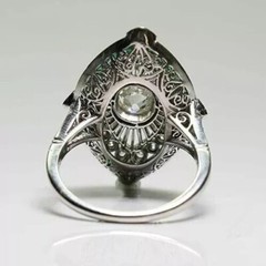 Art Deco 1.9Ct Round Lab Created Diamond & Emerald Engagement 925 Silver Ring