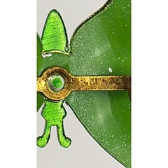 Vintage Germany Enamel Butterfly Brooch Green Cream Gold Tone Metal Pin