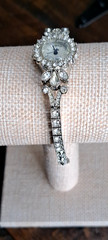 VTG Silver Tone Rhinestone Cocktail Wrist Watch Bracelet NIB