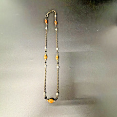 Vintage Estate 26-28″ Bronze Toned Orange & Clear Beaded Chain Station Necklace