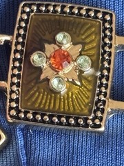 Napier enamel rectangular panel bracelet black base colored cabachons stones