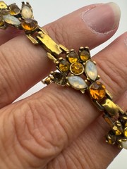 Vintage Rhinestone Bracelet Orange Opalite Link Mid Century MCM READ