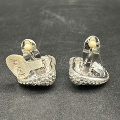 Vintage 80s 90s Rhinestone Clip On Earrings Silver Tone Clear Pave NOS