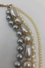 Vintage Faux Pearl Multistrand Round Baroque White Champagne Grey Statement 19.5